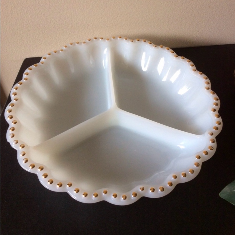 Vintage Anchor Hocking Milk Glass Divided Dish